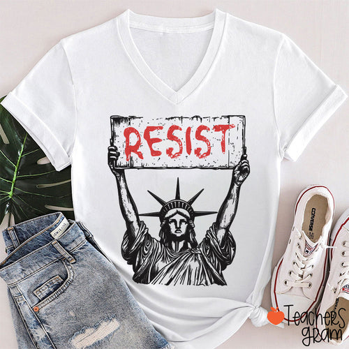 Statue Of Liberty Resist Teacher Female V-Neck T-Shirt