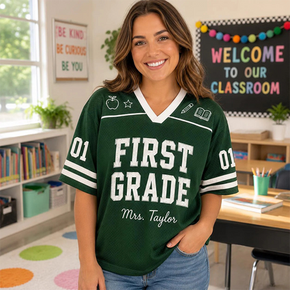 Personalized Grade Name And Number Teacher Mesh Jersey