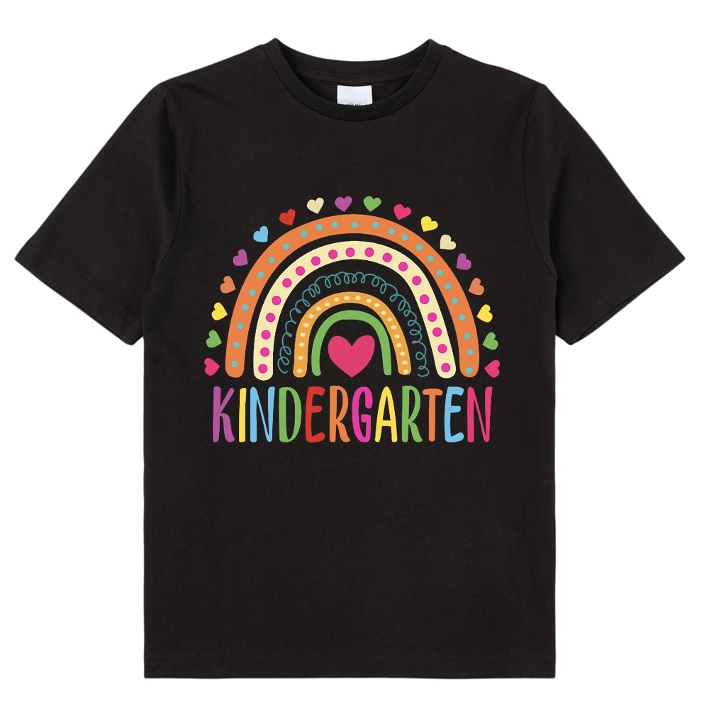 Personalized Grade Kindergarten Heart Polka-Dot Rainbow Class T-Shirt