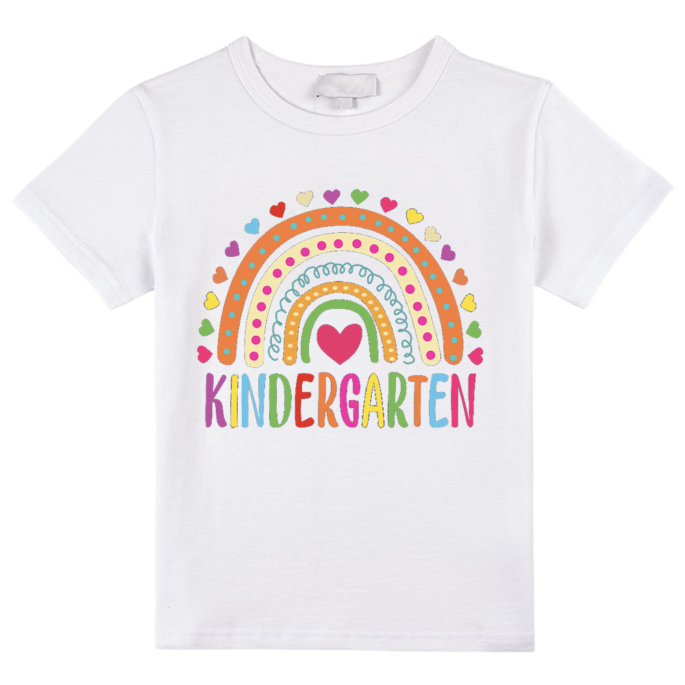 Personalized Grade Kindergarten Heart Polka-Dot Rainbow Class T-Shirt