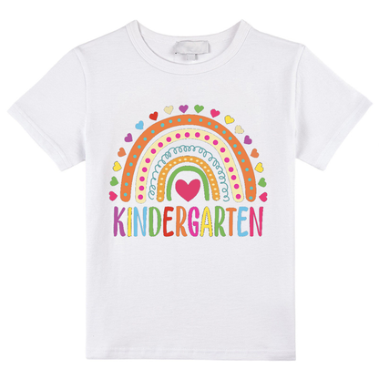 Personalized Grade Kindergarten Heart Polka-Dot Rainbow Class T-Shirt
