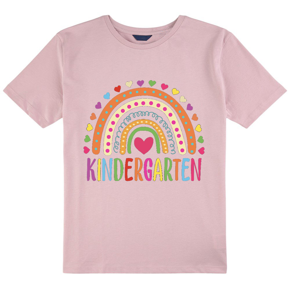 Personalized Grade Kindergarten Heart Polka-Dot Rainbow Class T-Shirt