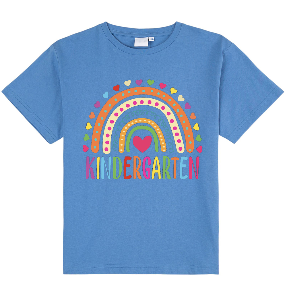 Personalized Grade Kindergarten Heart Polka-Dot Rainbow Class T-Shirt