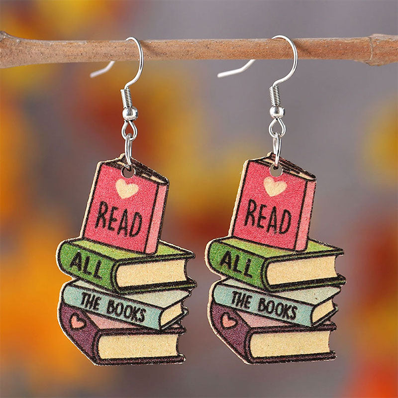 Read All The Books Teacher Wooden Earrings