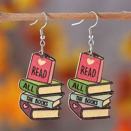 Read All The Books Teacher Wooden Earrings