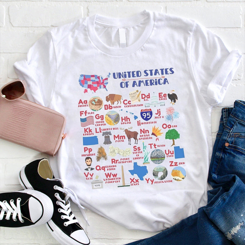 United States Of America Alphabet Chart Teacher T-Shirt