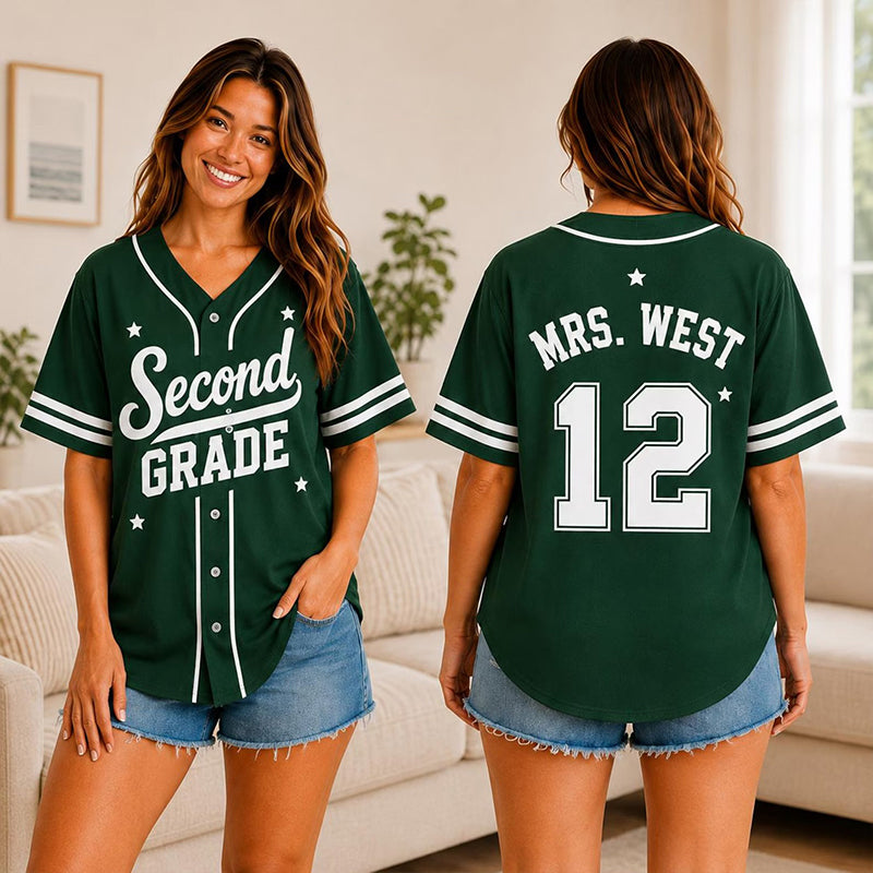 Personalized Grade Name Number Retro Star Teacher Baseball Jersey
