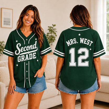 Personalized Grade Name Number Retro Star Teacher Baseball Jersey