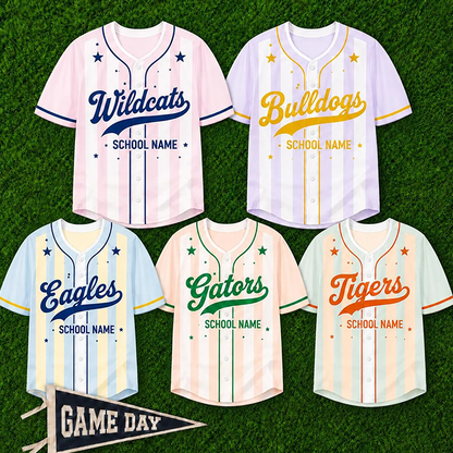 Personalized Mascot And School Name Striped Print Teacher Baseball Jersey