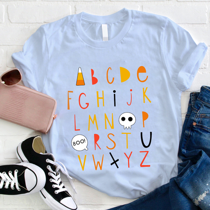 Cartoon Halloween Vibes Alphabet Teacher T-Shirt
