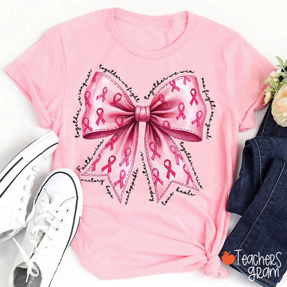 Breast Cancer Awareness Bow Teacher T-Shirt