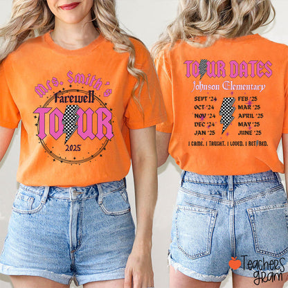 Personalized Name And School Farewell Tour Teacher Two Sided T-Shirt