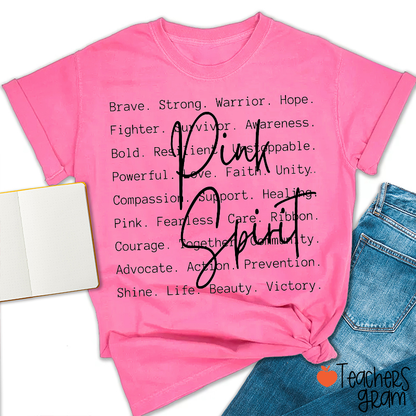 Pink Spirit Motivational Word Collage Graphic Teacher T-Shirt