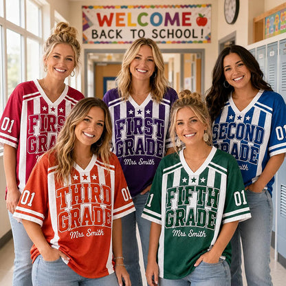 Personalized Grade Teacher Name And Number Vertical Striped Teacher Mesh Jersey