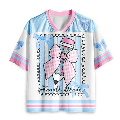 Personalized Grade And Name Coquette Pencil Bow Teacher Mesh Jersey