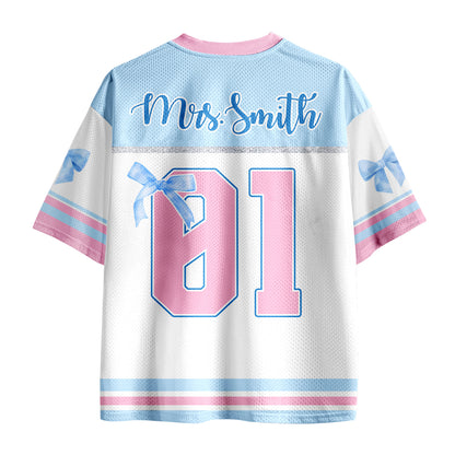 Personalized Grade And Name Coquette Pencil Bow Teacher Mesh Jersey