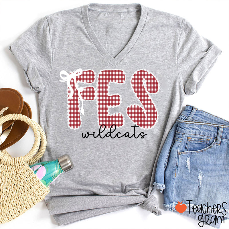 Personalized Gingham School Spirit V-Neck T-Shirt