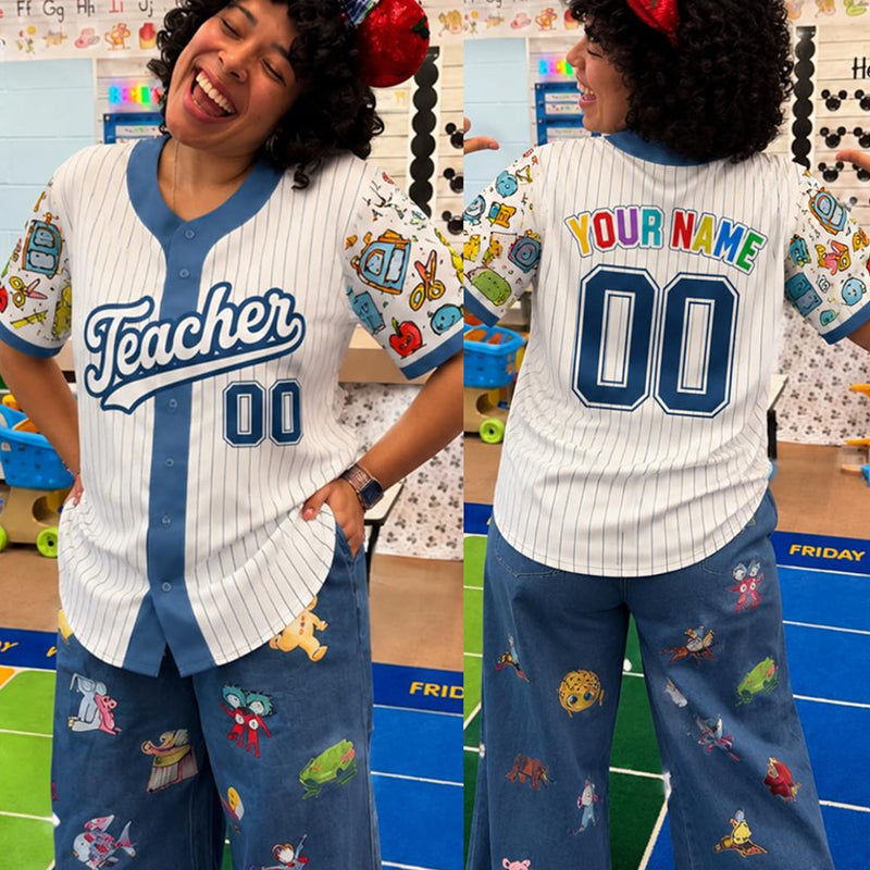 Personalized Teacher Name School Supply Sleeve Print Baseball Jersey