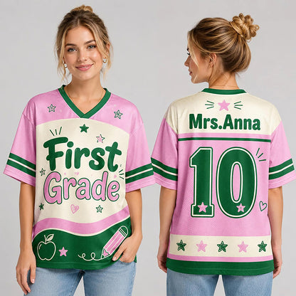 Personalized Grade And Name Preppy Color Teacher Mesh Jersey