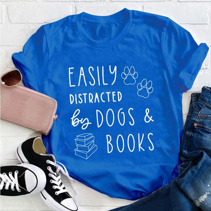 Easily Distracted Dogs And Books Teacher T-Shirt