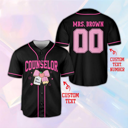 Personalized Grade And Name Pencil Bow Gingham Teacher Baseball Jersey