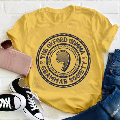 The Oxford Comma Grammar Society Teacher T-Shirt