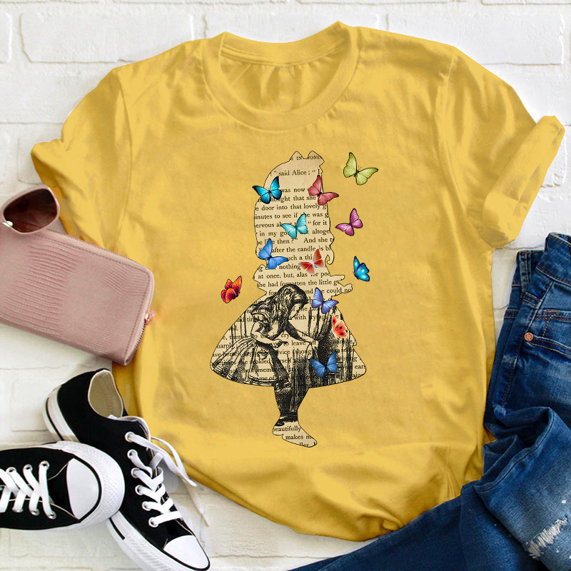 Vintage Alice In Wonderland Butterfly Teacher T-Shirt