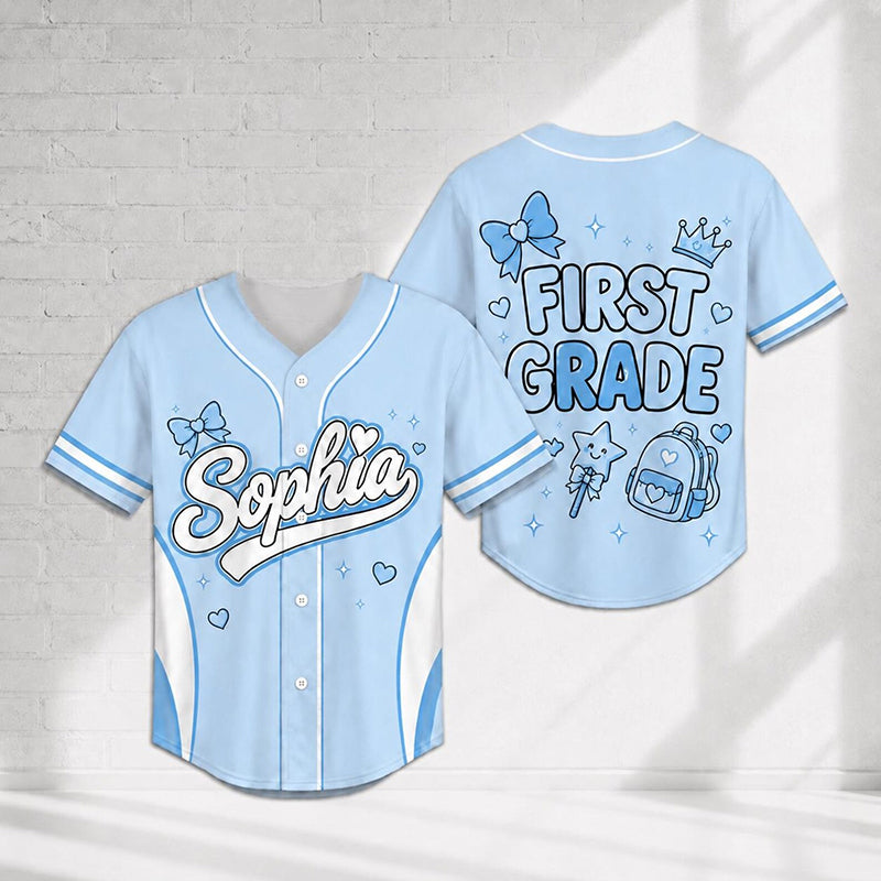 Personalized Name And Grade Coquette Bow Class Baseball Jersey