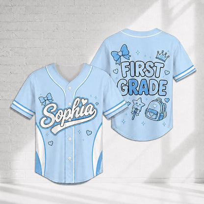 Personalized Name And Grade Coquette Bow Class Baseball Jersey