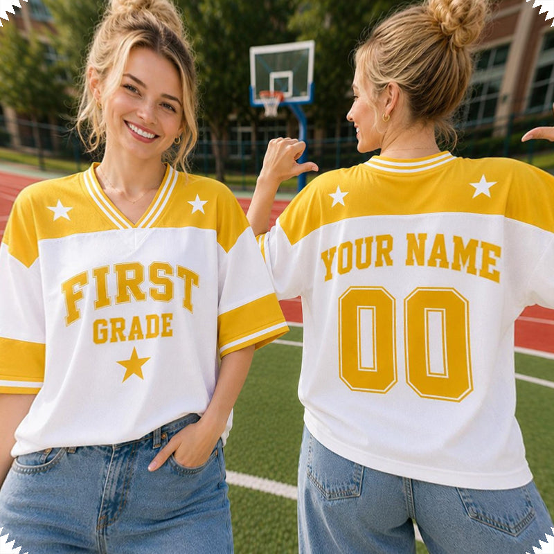 Personalized Grade And Name Star Graphic Teacher Mesh Jersey
