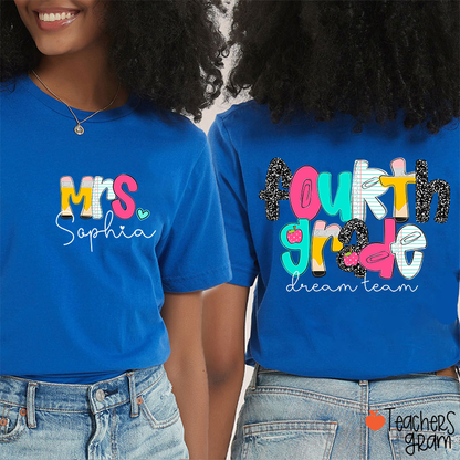 Personalized Grade And Name Pencil Notebook Teacher Two Sided T-Shirt