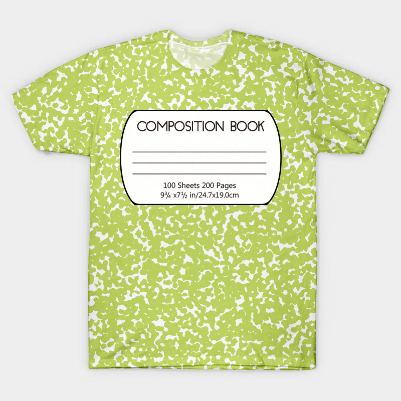 Green Composition Book Teacher Printed Super Soft T-Shirt