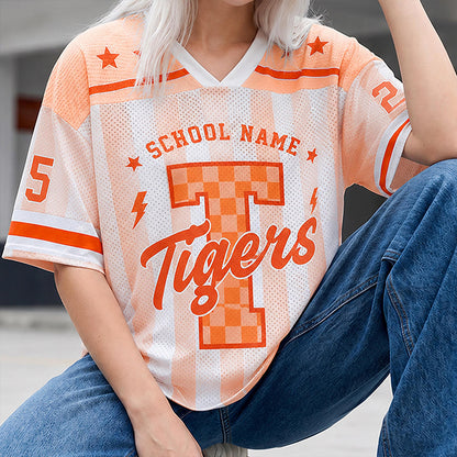 Personalized School Name Mascot And Number Stripe Teacher Mesh Jersey