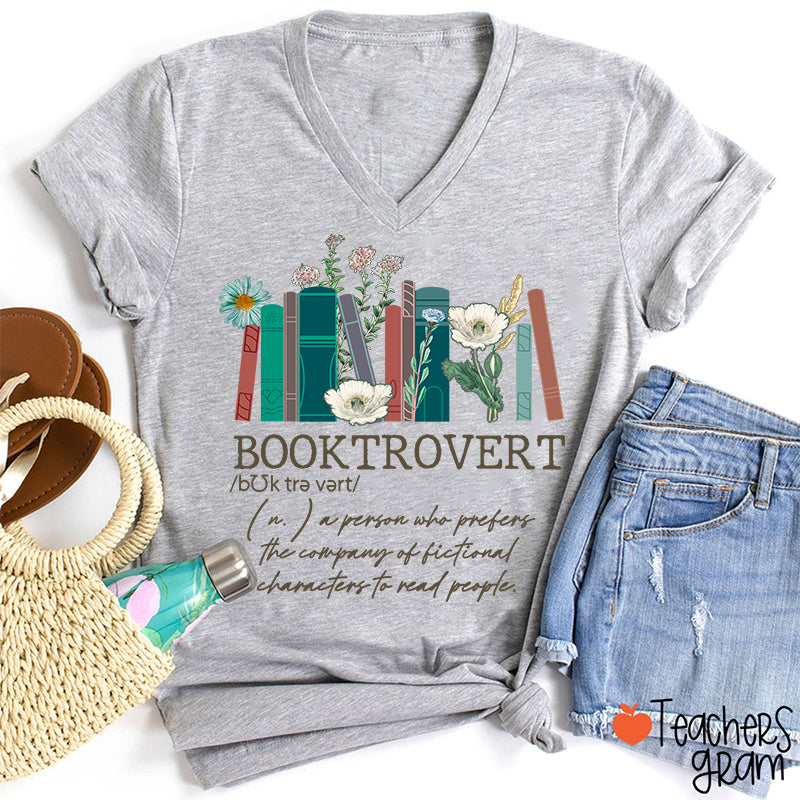 Booktrovert Definition Teacher Female V-Neck T-Shirt