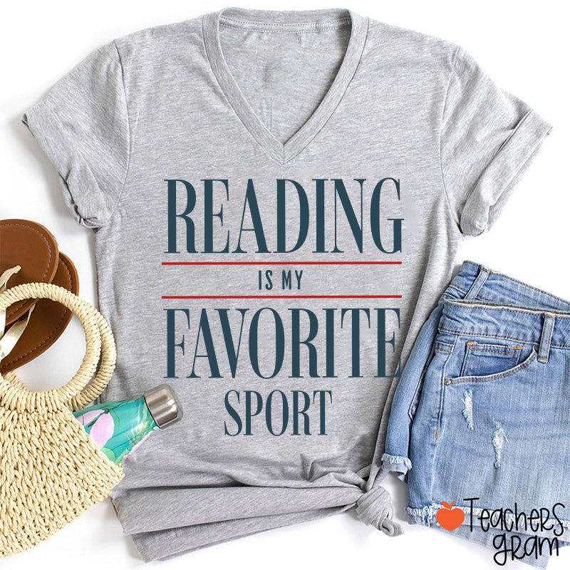 Reading Is My Favorite Sport Teacher Female V-Neck T-Shirt