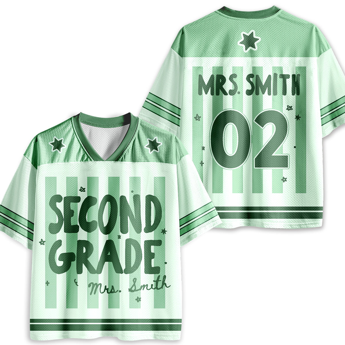 Personalized Grade And Name Preppy Stripes Teacher Mesh Jersey