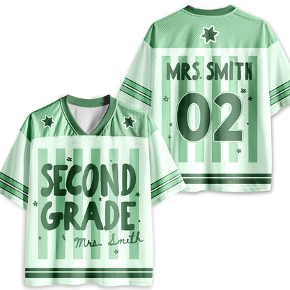 Personalized Grade And Name Preppy Stripes Teacher Mesh Jersey