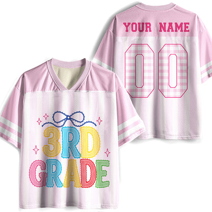Personalized Grade And Name Lace Gingham Coquette Bow Teacher Mesh Jersey