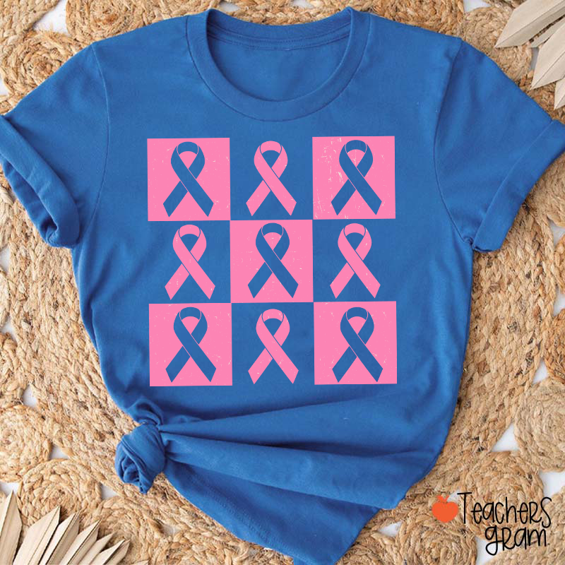 Pink Ribbon Breast Cancer Awareness Teacher T-Shirt