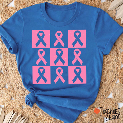Pink Ribbon Breast Cancer Awareness Teacher T-Shirt