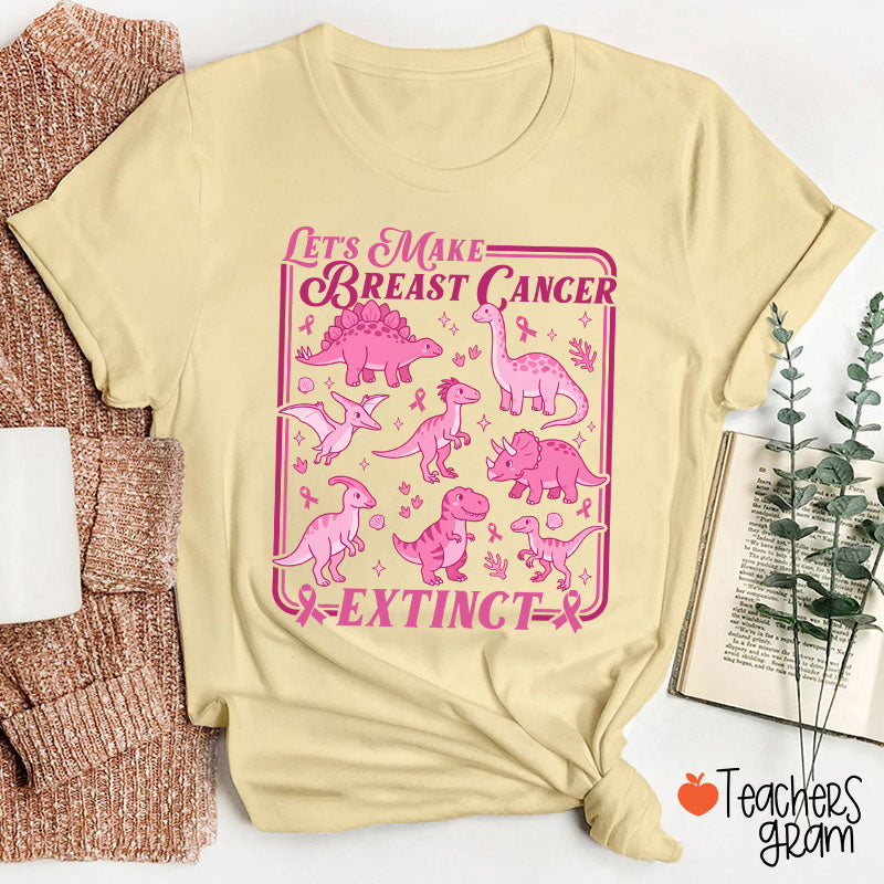 Breast Cancer Extinct Dinosaur Pink Ribbon Support Teacher T-Shirt