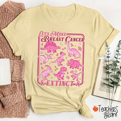 Breast Cancer Extinct Dinosaur Pink Ribbon Support Teacher T-Shirt
