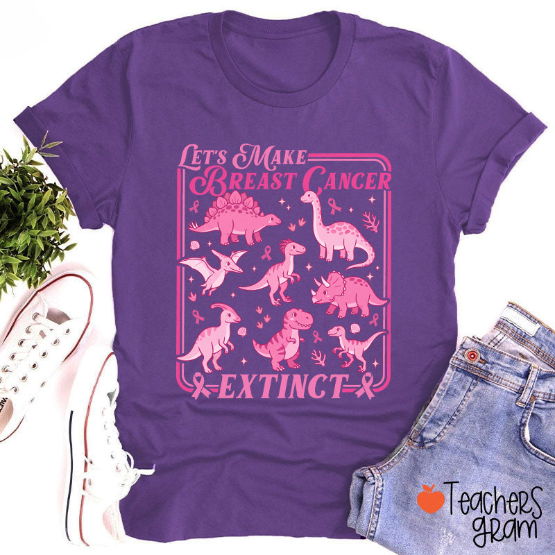 Breast Cancer Extinct Dinosaur Pink Ribbon Support Teacher T-Shirt