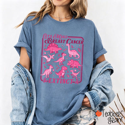 Breast Cancer Extinct Dinosaur Pink Ribbon Support Teacher T-Shirt
