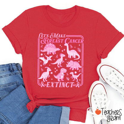 Breast Cancer Extinct Dinosaur Pink Ribbon Support Teacher T-Shirt