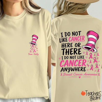 Personalized Team Name Pink Ribbon Striped Hat Teacher Two Sided T-Shirt