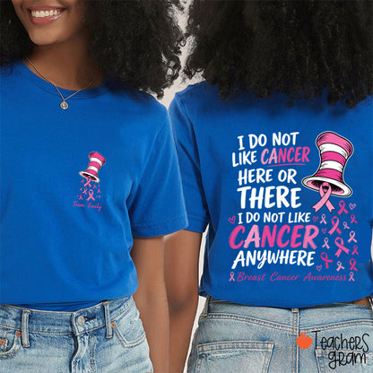 Personalized Team Name Pink Ribbon Striped Hat Teacher Two Sided T-Shirt