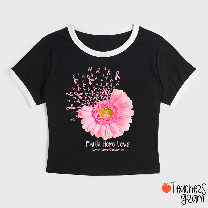 Faith Hope Love Breast Cancer Awareness Teacher Ringer T-Shirt