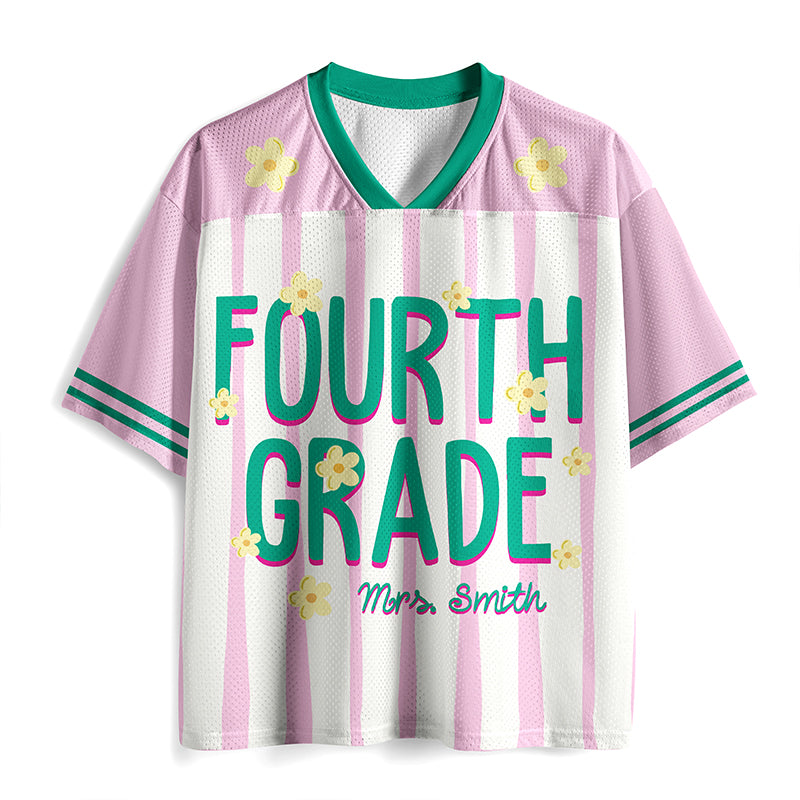 Personalized Grade Name Floral Striped Mesh Jersey