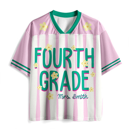 Personalized Grade Name Floral Striped Mesh Jersey
